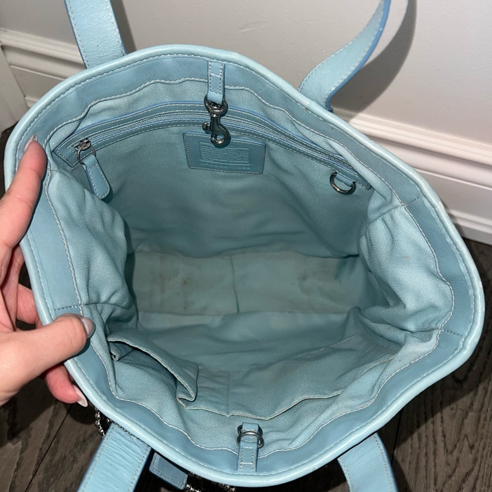 🩵 Coach Brown Signature Tote with Light Blue Trim - Picture 11 of 13